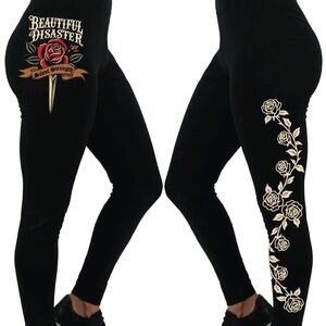 Beautiful Disaster Black Rose Tattoo Leggings Size C1X